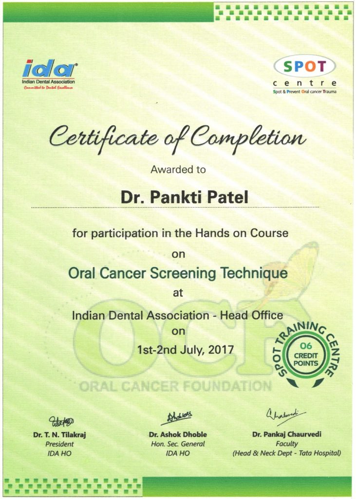oral cancer screening - IDA - pankti Patel Ahmedabad Dentist